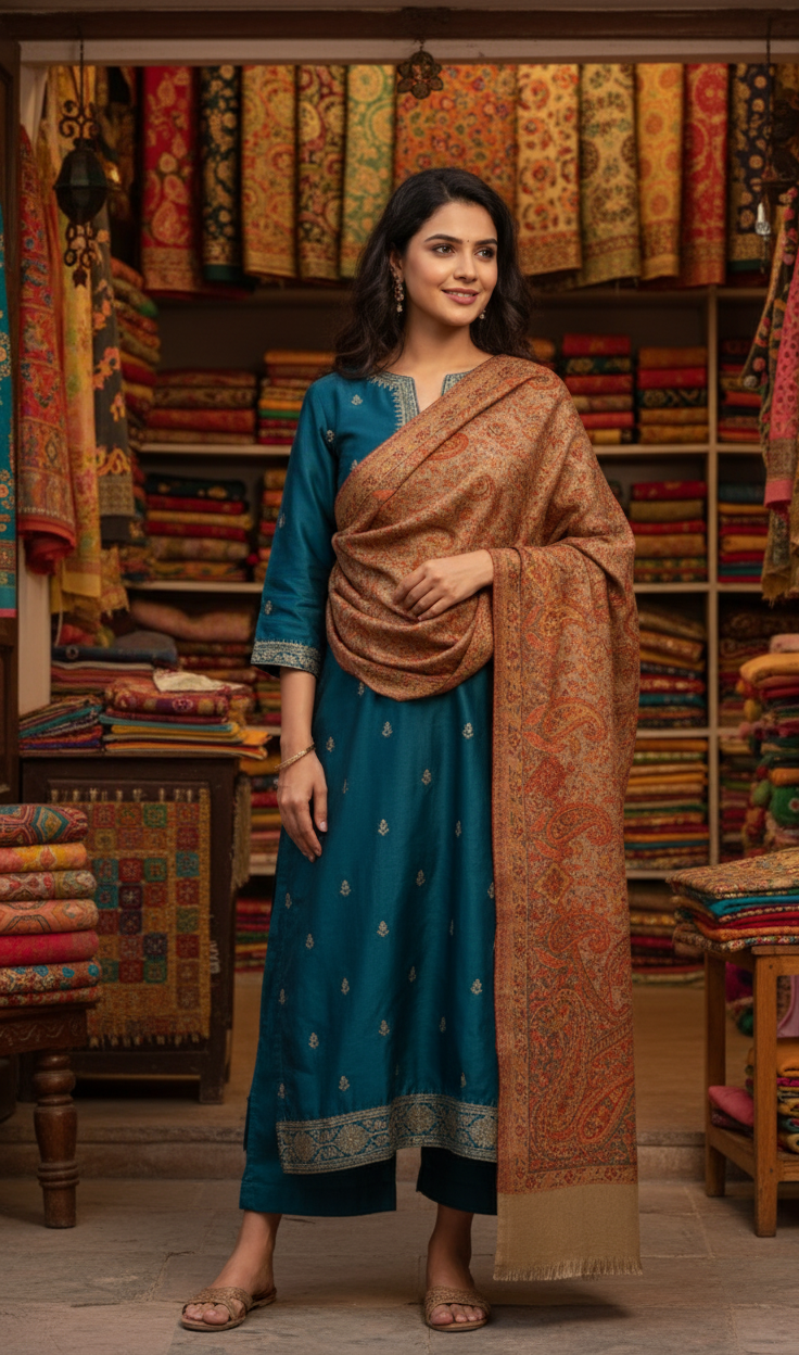 The Amritsar Store Evergreen Elegance Kashmiri Kani Jamawar Shawl for Women – Traditional Woven Design in Rich Patterns