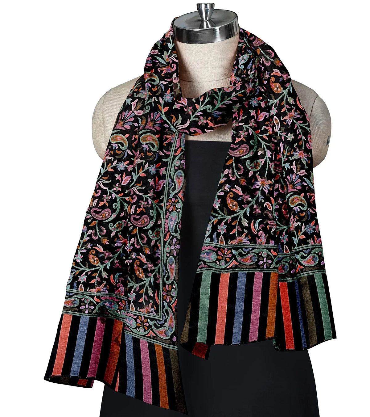 The Amritsar Store Womens Black Fine Wool Floral Kashmiri Shawl - The Amritsar Store