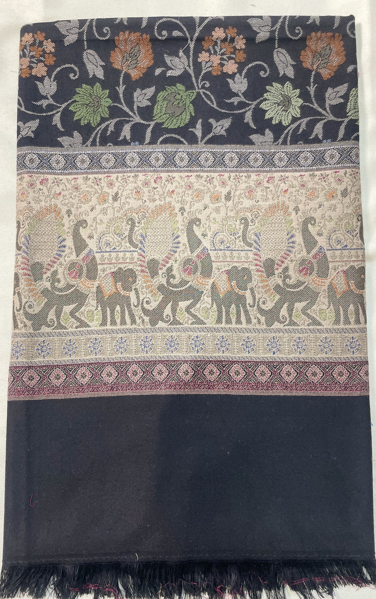 The Amritsar Store Black Shawl with Sozni Style Floral Jaal – Handcrafted Traditional Kashmiri Wool Wrap