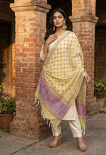 Phulkari Dupatta – Hand Embroidered Lemon Yellow Dupatta | The Amritsar Store - The Amritsar Store