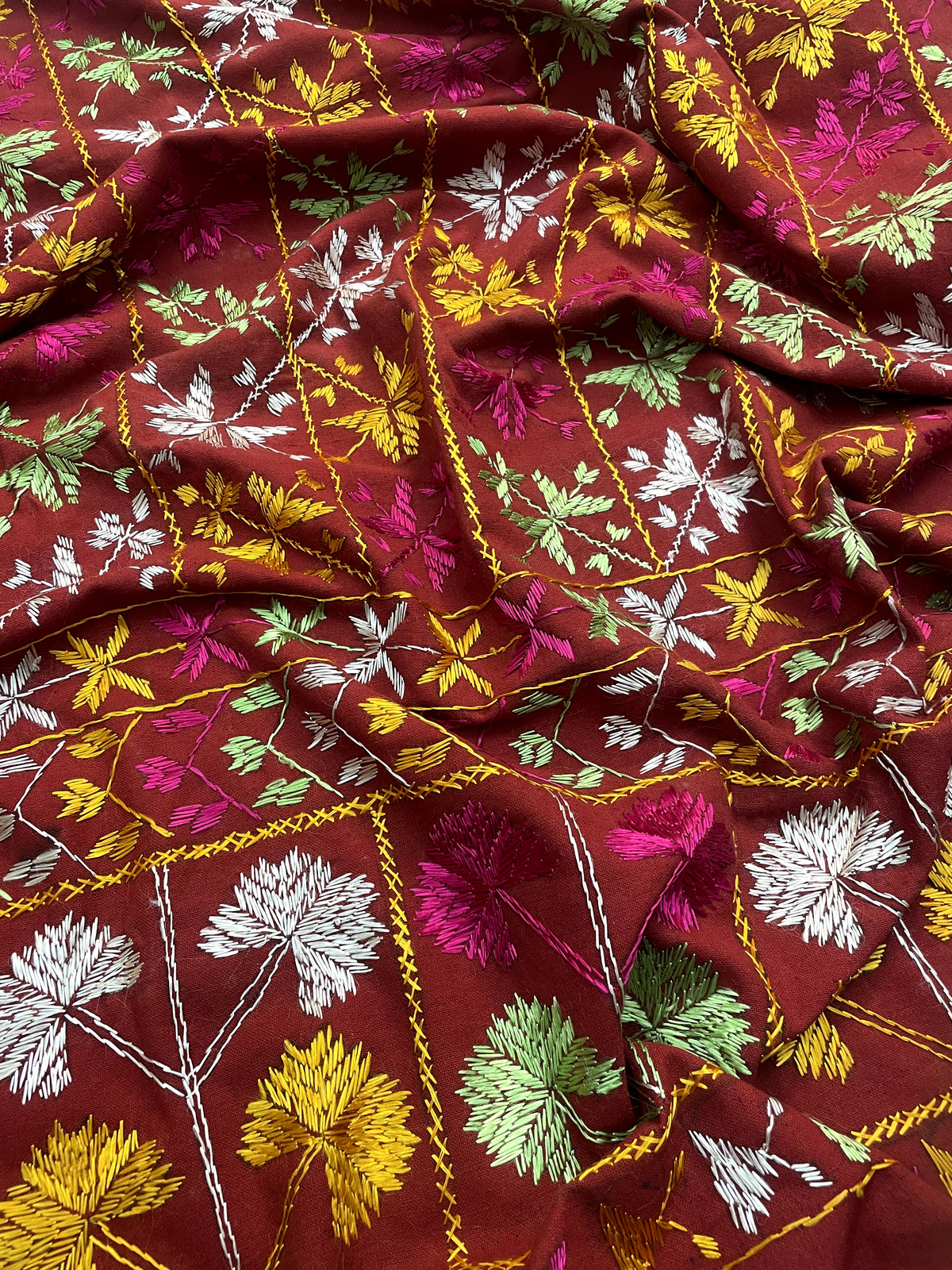 Hand embroidered Punjabi Phulkari Bagh dupatta for women by The Amritsar Store featuring traditional multicolor embroidery craftsmanship