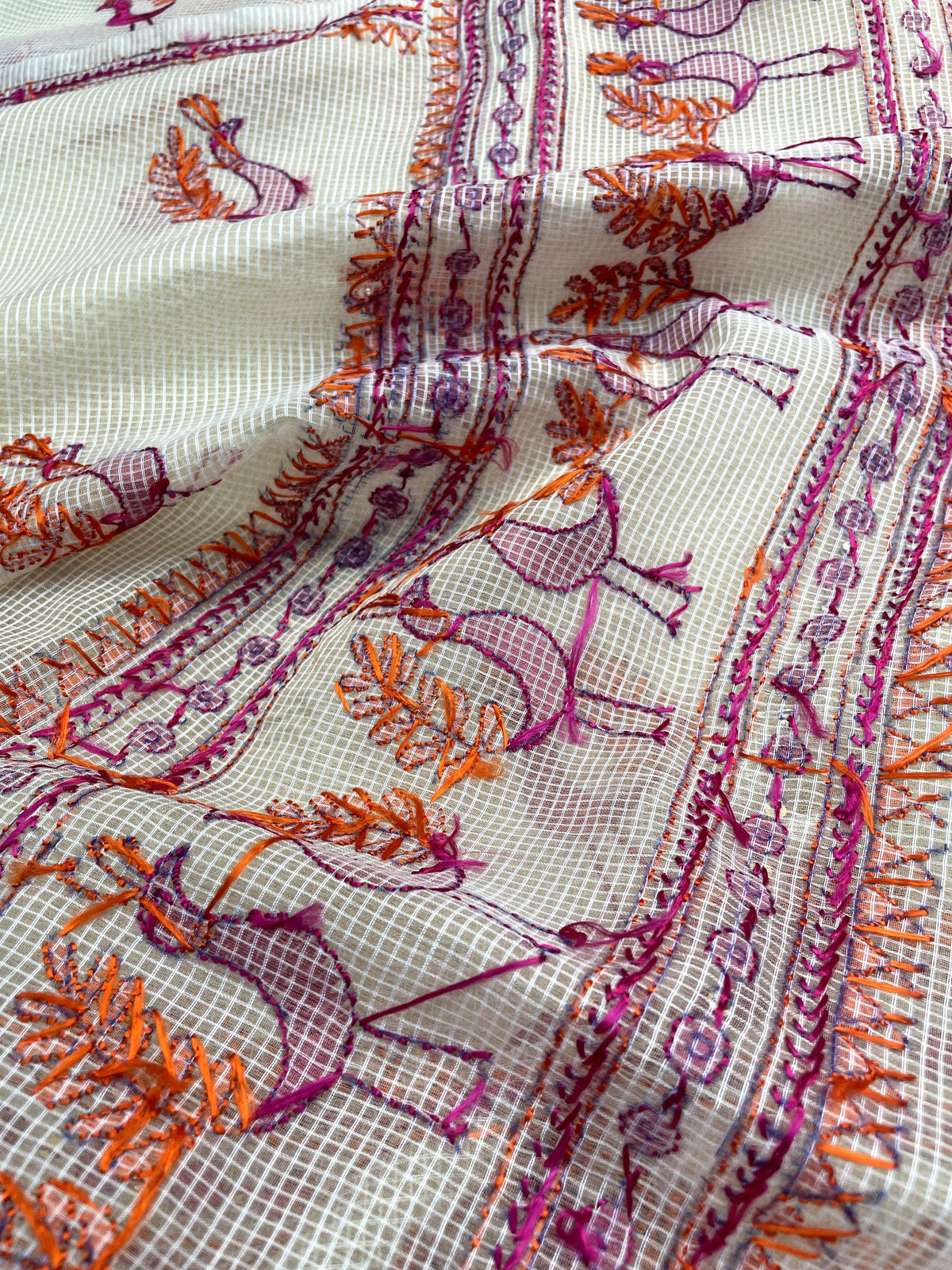 Phulkari Dupatta – Hand Embroidered Dupatta with Peacock motifs | The Amritsar Store - The Amritsar Store