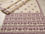Hand embroidered off white Phulkari saree with colorful peacock motif and traditional Punjabi embroidery by The Amritsar Store