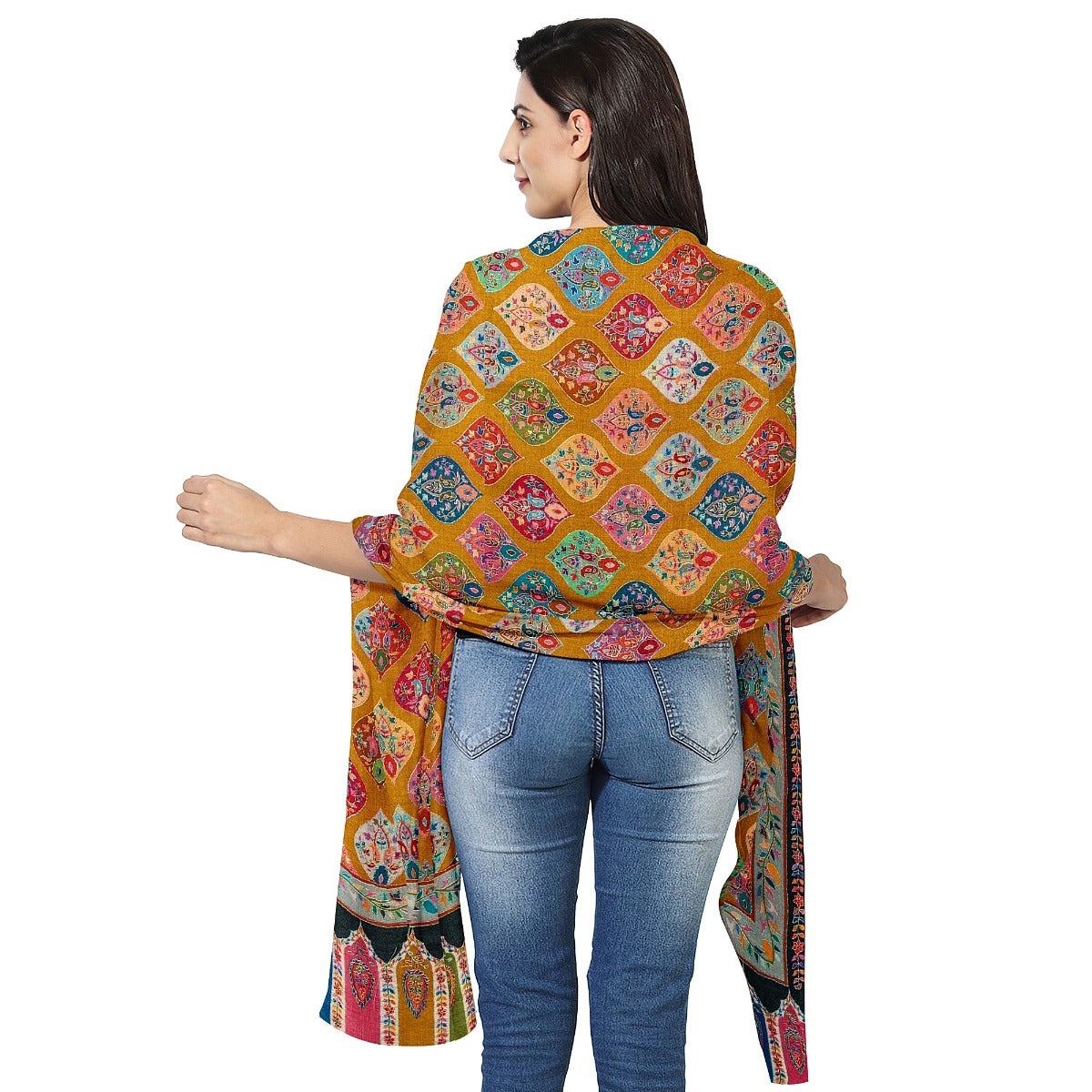 Women's Shawl, Heritage Exquisite Kashmiri Kalamkari Shawl, Hand Printed Shawl, Kalamkari Hand Embroidery Shawl, Large Wrap For Women & Men - The Amritsar Store