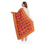Phulkari Dupatta in Orange Color with Punjabi Traditional Hand Embroidery Cut Work & Stone Work 2.25 Mtr x 0.95 Mtr - The Amritsar Store