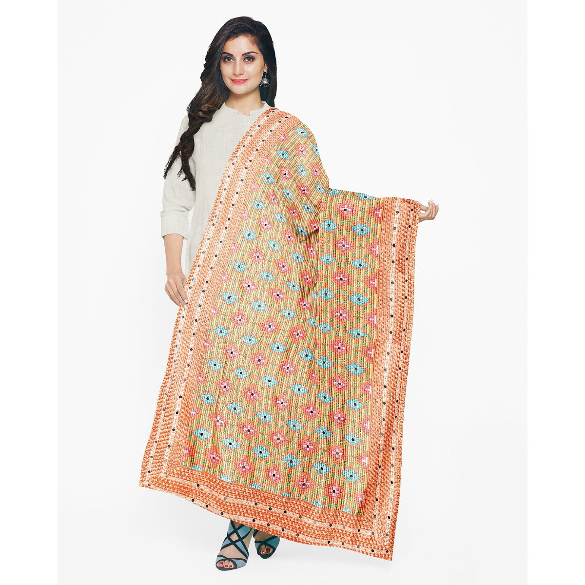 Phulkari Dupatta For Wedding Amritsari Handmade Embroidery Traditional Colorful Dupatta With Tassels Size 2.25 Mtr x 0.95 Mtr - The Amritsar Store