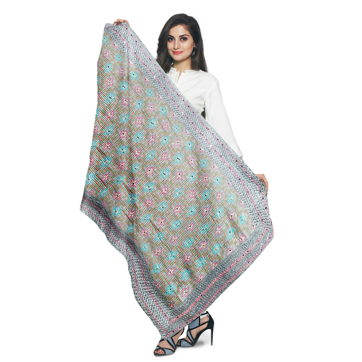 Phulkari Dupatta For Wedding Amritsari Handmade Embroidery Traditional Colorful Dupatta With Tassels Size 2.25 Mtr x 0.95 Mtr - The Amritsar Store