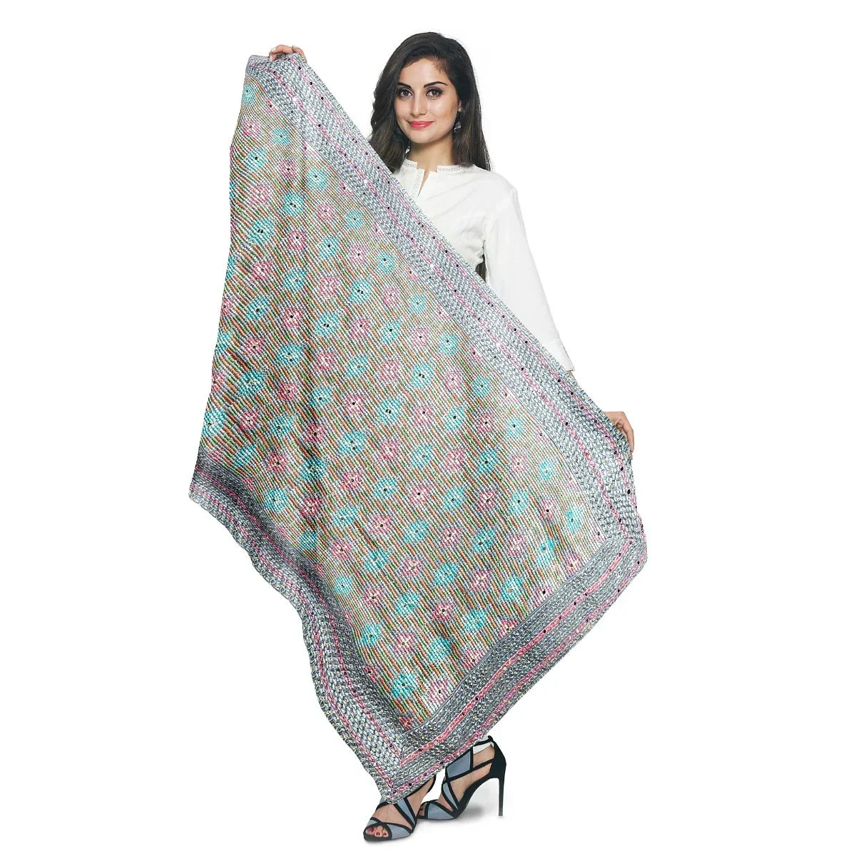 Phulkari Dupatta For Wedding Amritsari Handmade Embroidery Traditional Colorful Dupatta With Tassels Size 2.25 Mtr x 0.95 Mtr - The Amritsar Store