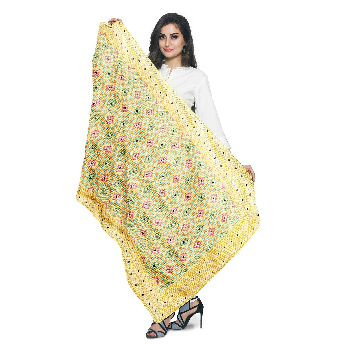 Phulkari Dupatta For Wedding Amritsari Handmade Embroidery Traditional Colorful Dupatta With Tassels Size 2.25 Mtr x 0.95 Mtr - The Amritsar Store