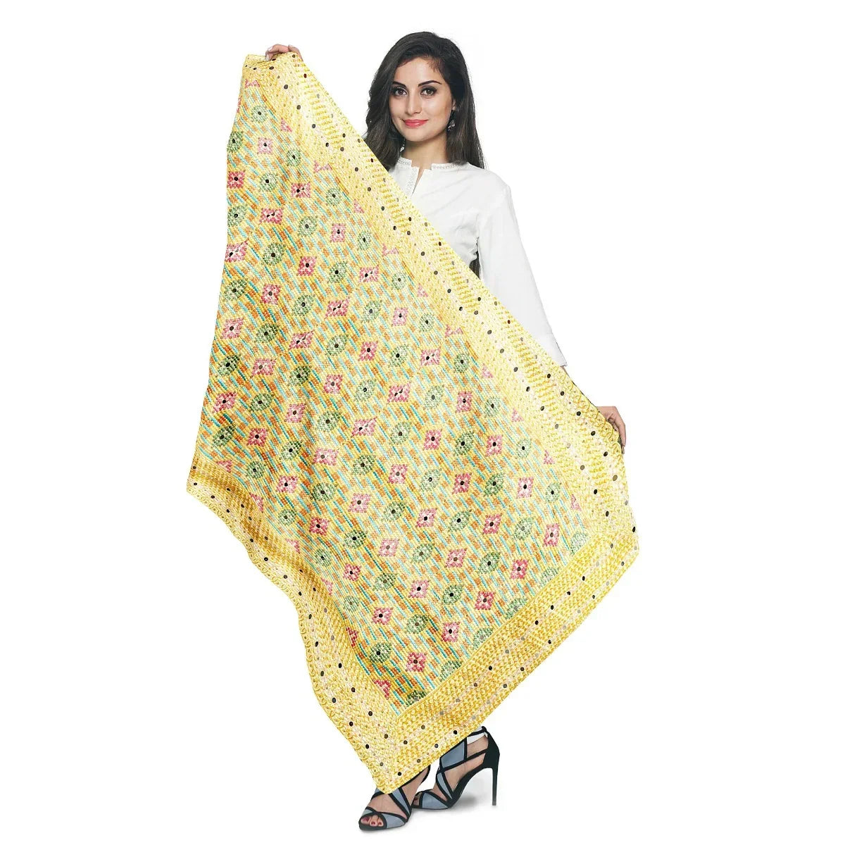 Phulkari Dupatta For Wedding Amritsari Handmade Embroidery Traditional Colorful Dupatta With Tassels Size 2.25 Mtr x 0.95 Mtr - The Amritsar Store