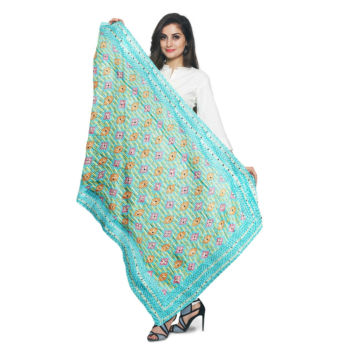 Phulkari Dupatta For Wedding Amritsari Handmade Embroidery Traditional Colorful Dupatta With Tassels Size 2.25 Mtr x 0.95 Mtr - The Amritsar Store
