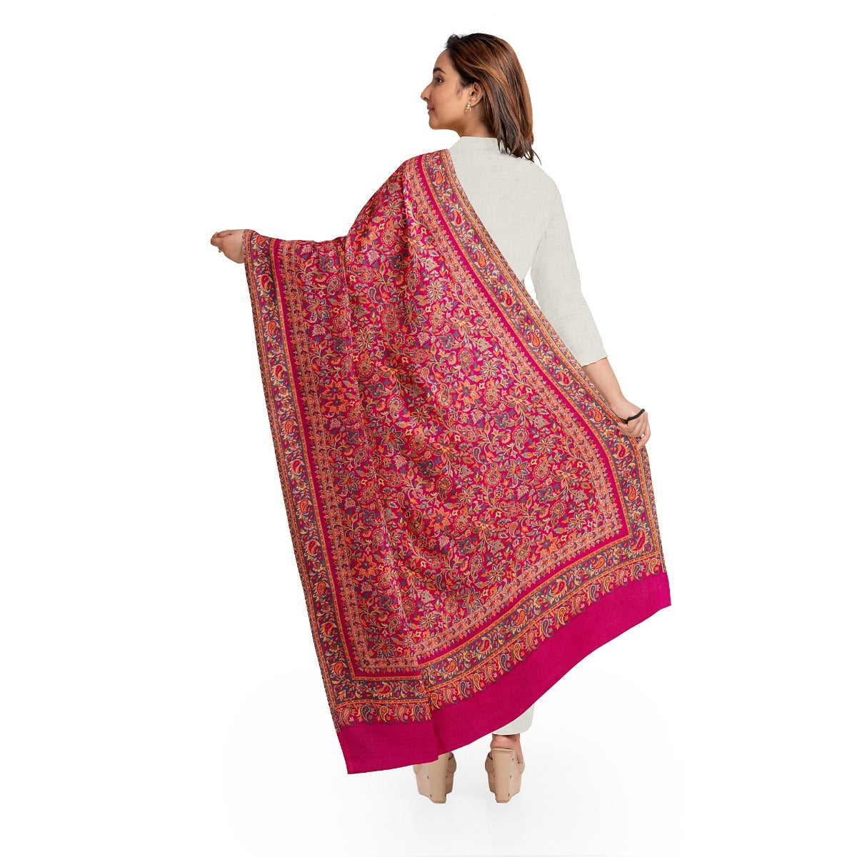Women's Kani Shawl, Magenta Shawl, Faux Warm Pashmina Women Shawl, Woven Jacquard Design with Woven Kashmiri Paisleys Shawl For Women With Size 2.05 x 1.05 - The Amritsar Store