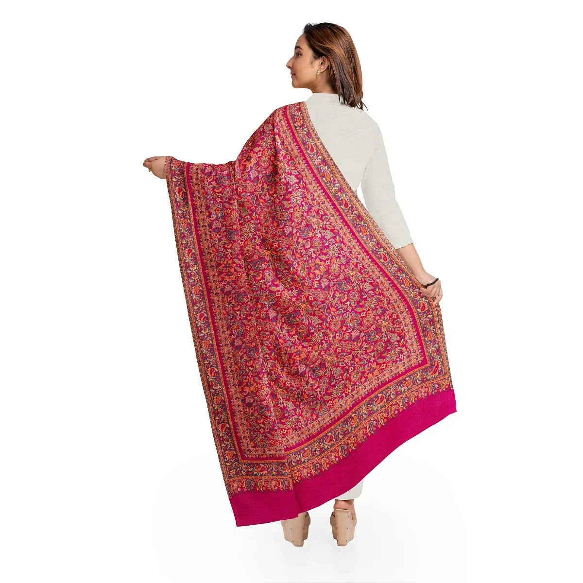 Women's Kani Shawl, Magenta Shawl, Faux Warm Pashmina Women Shawl, Woven Jacquard Design with Woven Kashmiri Paisleys Shawl For Women With Size 2.05 x 1.05 - The Amritsar Store