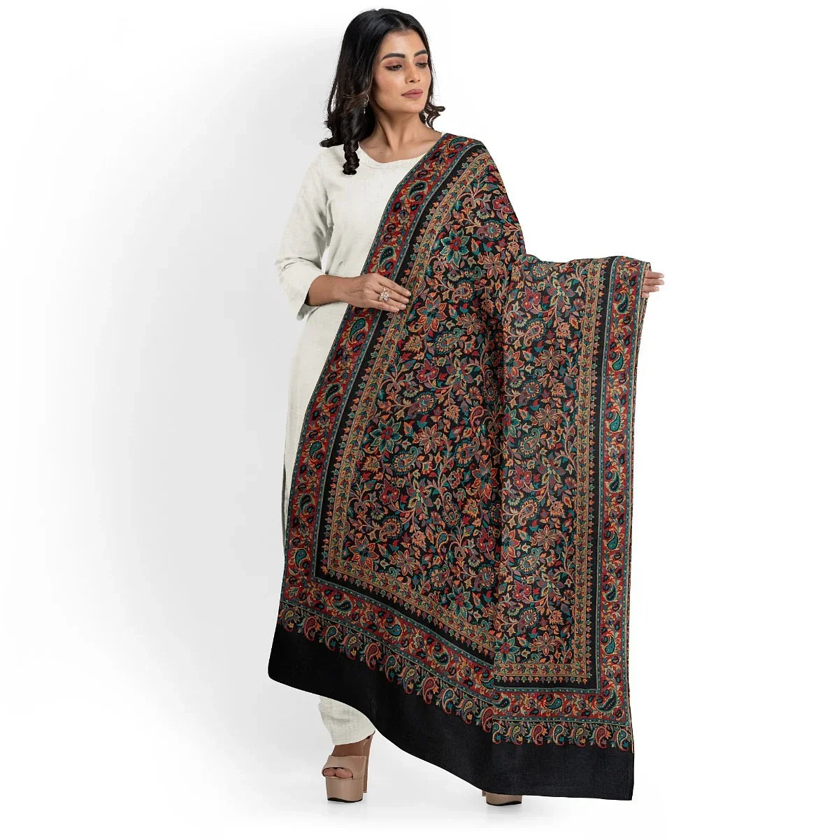 Women's Kani Shawl, Magenta Shawl, Faux Warm Pashmina Women Shawl, Woven Jacquard Design with Woven Kashmiri Paisleys Shawl For Women With Size 2.05 x 1.05 - The Amritsar Store