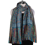 Womens Kani Zari Stole, Navy Blue, Kashmiri Paisley Stole for Women Bamboo Silk Blended, Traditional Weave, Soft and Warm, Perfect Gift For Loved Ones - The Amritsar Store