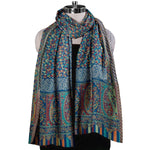 Womens Kani Zari Stole, Navy Blue, Kashmiri Paisley Stole for Women Bamboo Silk Blended, Traditional Weave, Soft and Warm, Perfect Gift For Loved Ones - The Amritsar Store