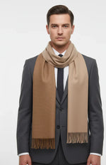 The Amritsar Store Elegant Camel Brown Two-Tone Winter Scarf – Soft Cozy Wrap with Fringed Edges - The Amritsar Store