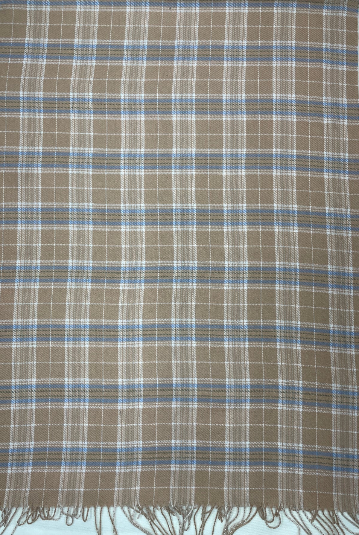"Classic Brown and Blue Checkered Shawl with Fringe Details, Soft Winter Wrap for Men and Women by The Amritsar Store"