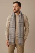 Grey Checkered Scarf for Men & Women – Lightweight Soft Fringe Wrap | The Amritsar Store - The Amritsar Store