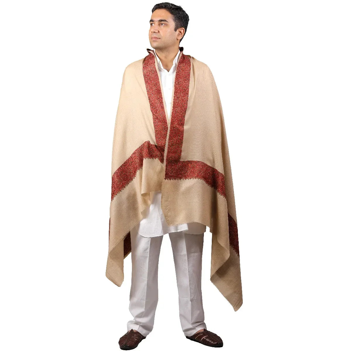 Meditation Shawl With Four Side Kashmiri Needle Embroidery, Light Weight Shawl, Soft Wool Shawl, Pashmina Shawl, Large Blanket Shawl .Unisex - The Amritsar Store