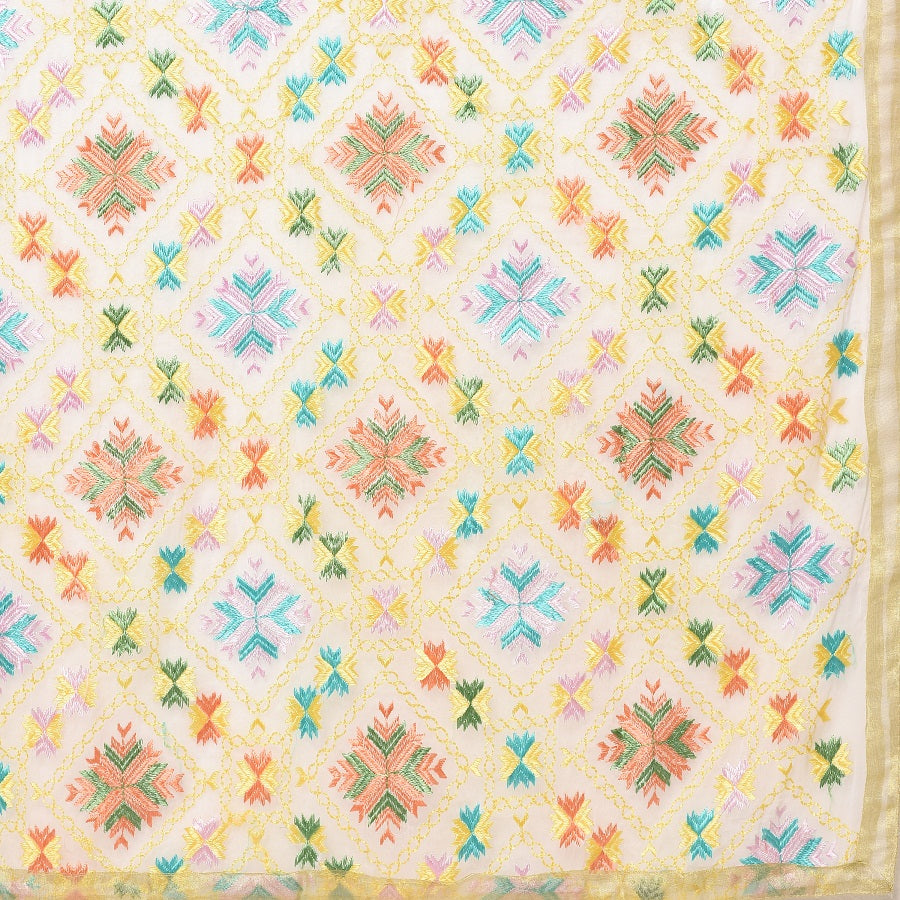 Floral Off-White Phulkari Dupatta With Multicolor Embroidery by The Amritsar Store - The Amritsar Store