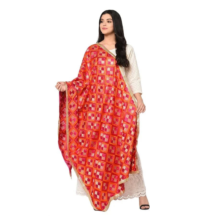 Alluring Handmade Embroidery Phulkari Full Jall Dupatta by The Amritsar Store - The Amritsar Store