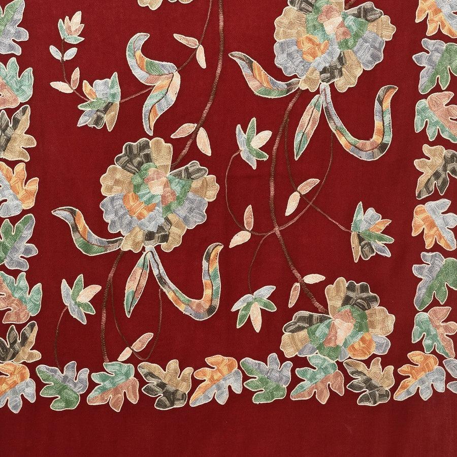 Wedding Kashmir Multicolored Embroidery Pure Wool Shawl With Subtle Colors of Thread Work - The Amritsar Store