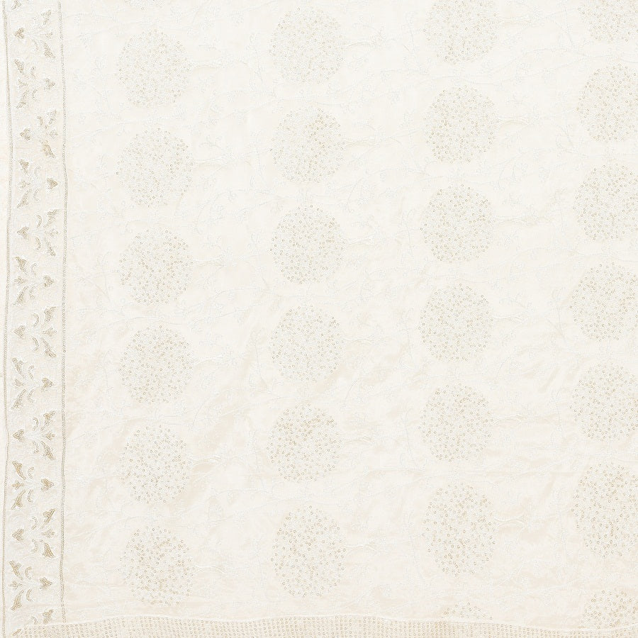 Pure Crepe Chiffon White Dyeable Dupatta With Sequence And Thread Work by The Amritsar Store - The Amritsar Store