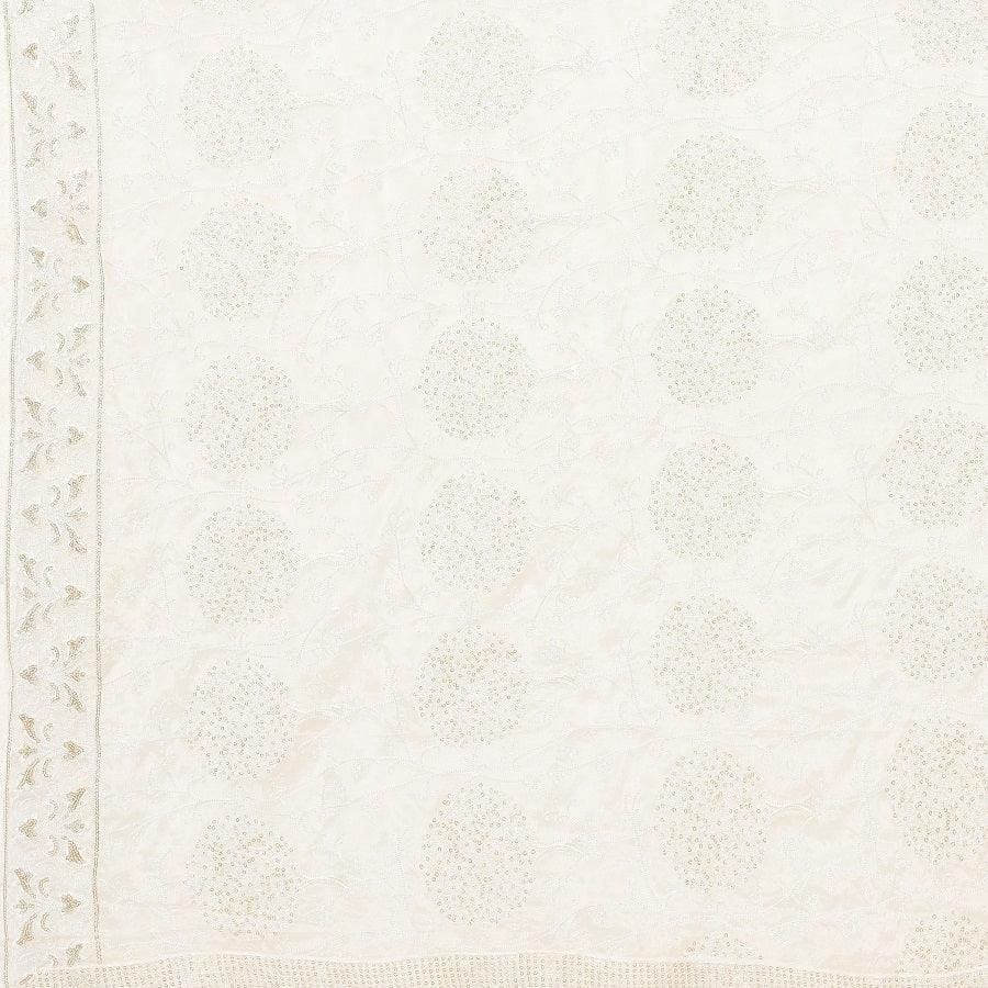 Pure Crepe Chiffon White Dyeable Dupatta With Sequence And Thread Work by The Amritsar Store - The Amritsar Store