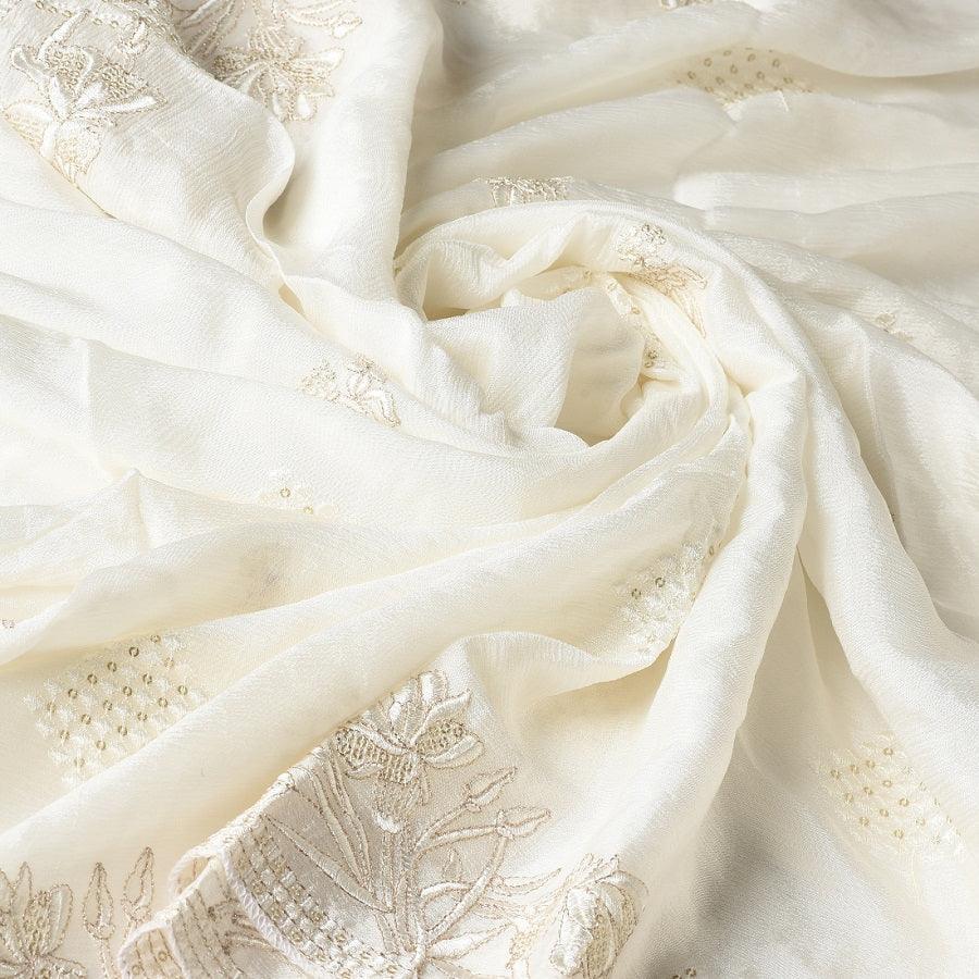 Pure Crepe Chiffon White Dyeable Dupatta With Sequence And Thread Work by The Amritsar Store - The Amritsar Store