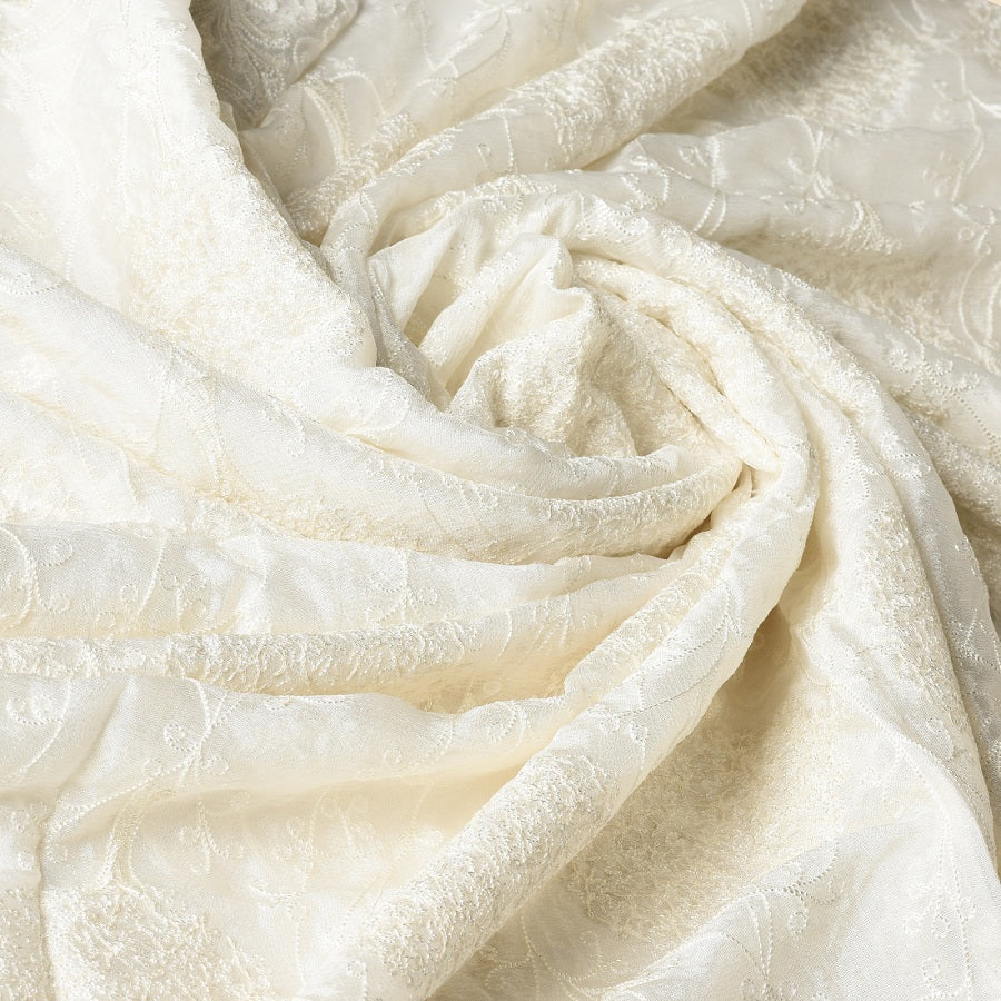 Pure Crepe Chiffon White Dyeable Dupatta With Sequence And Thread Work by The Amritsar Store - The Amritsar Store