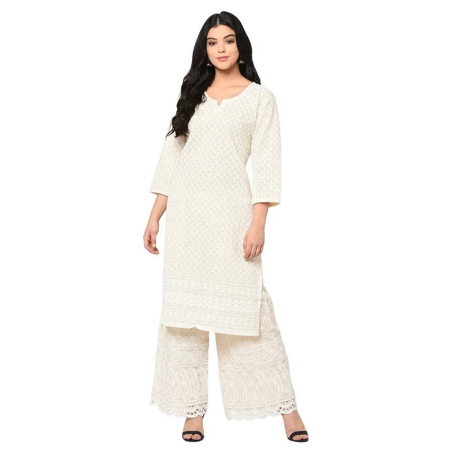 Off White Chikan Plazzo - The Amritsar Store