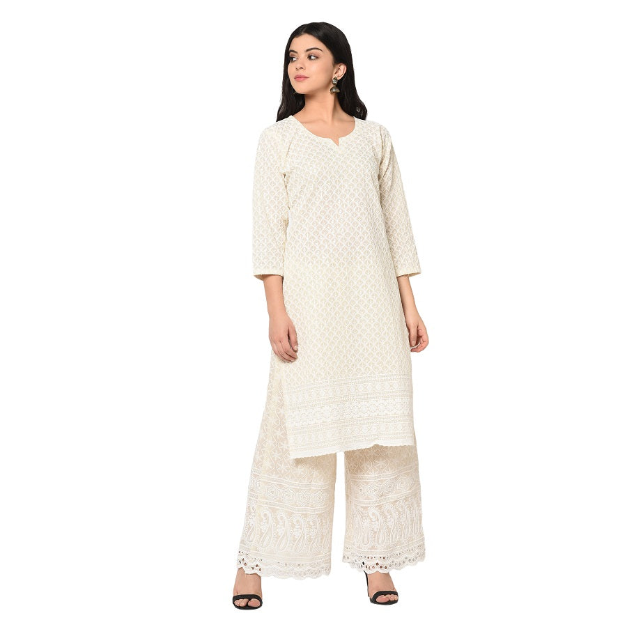 Off White Chikan Plazzo - The Amritsar Store