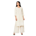 Off White Chikan Plazzo - The Amritsar Store