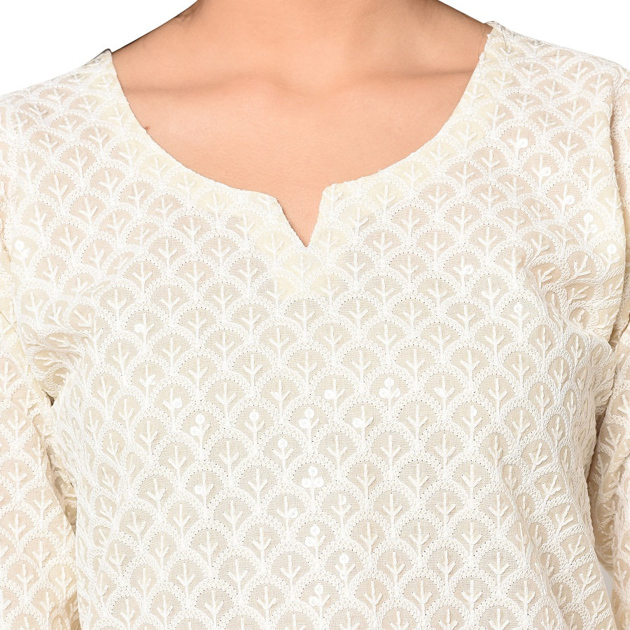 Chickenkari Luckhnawi Kurti Free Size Hand Carfted Top Tunic - The Amritsar Store