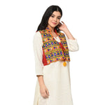 Red Phulkari Kantha Embroidery Multicolor Free Size Jacket with front Tassel - The Amritsar Store