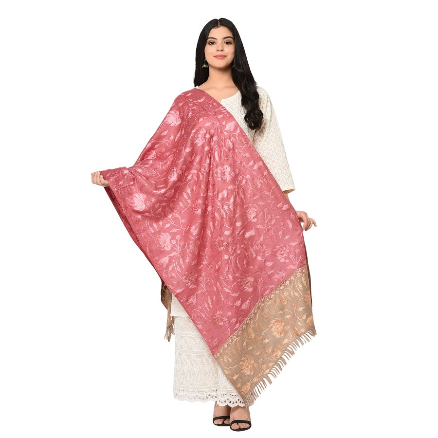 Subtle Kashmiri Aari Embroidery Shawl for a cool winter morning with tone to tone thread work - The Amritsar Store