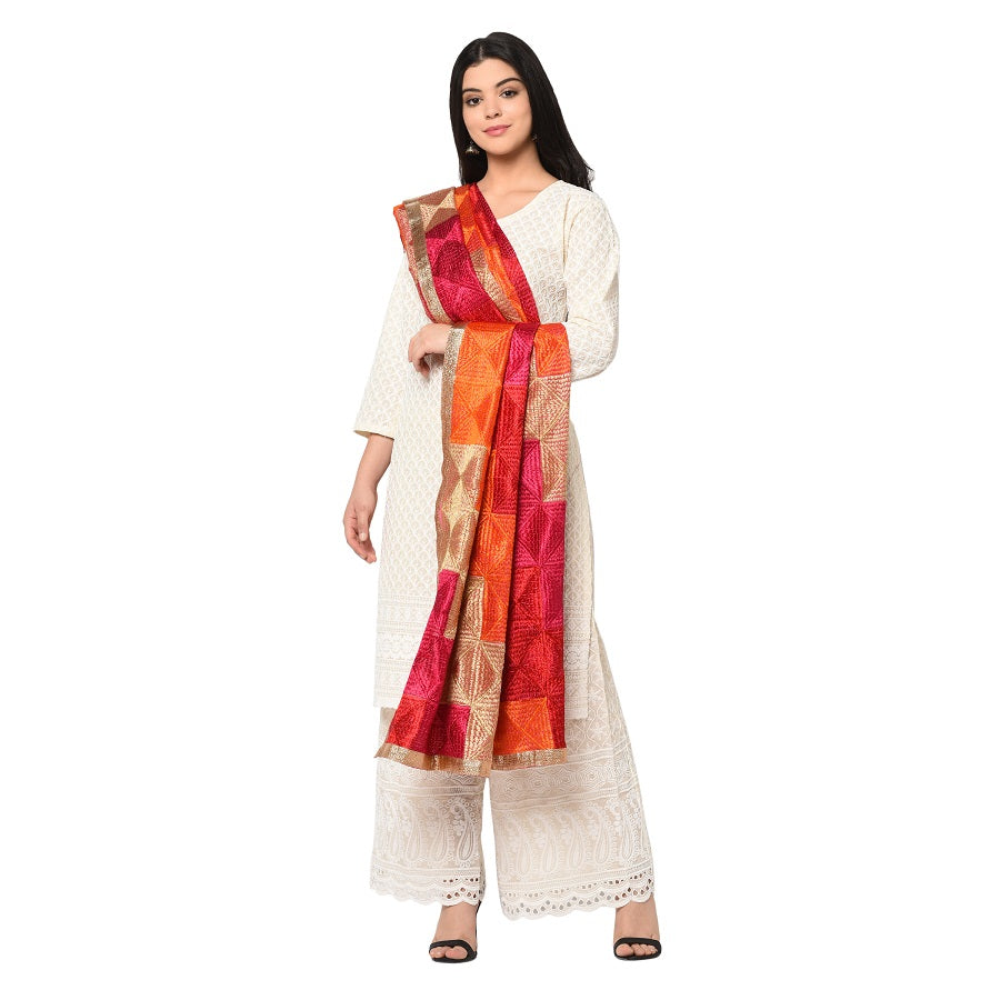 Handmade Embroidery Phulkari Dupatta Ladder Pattern by The Amritsar Store - The Amritsar Store
