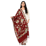 Wedding Kashmir Multicolored Embroidery Pure Wool Shawl With Subtle Colors of Thread Work - The Amritsar Store