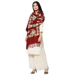 Wedding Kashmir Multicolored Embroidery Pure Wool Shawl With Subtle Colors of Thread Work - The Amritsar Store