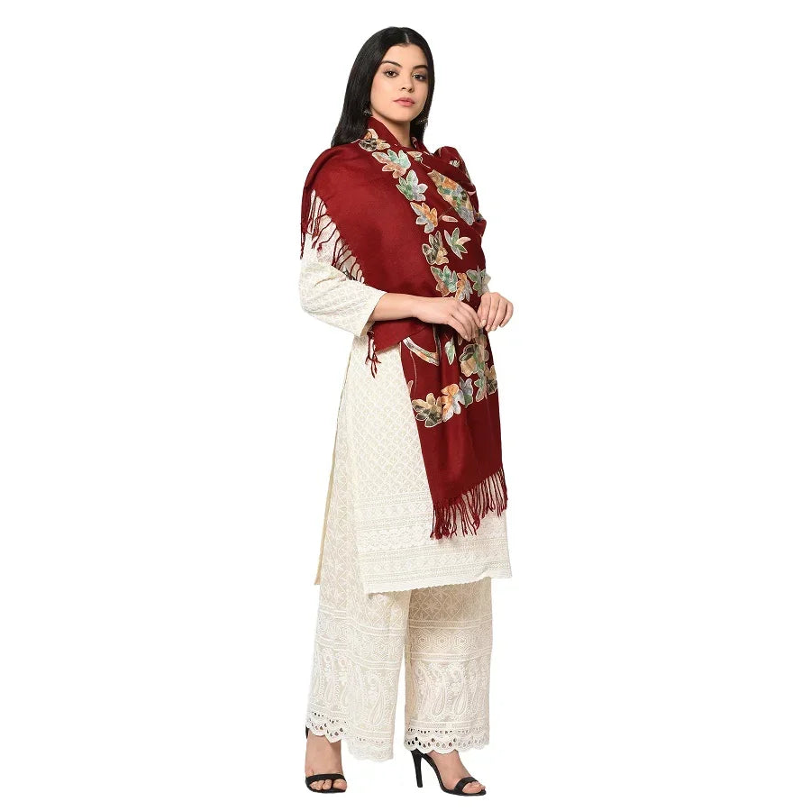 Wedding Kashmir Multicolored Embroidery Pure Wool Shawl With Subtle Colors of Thread Work - The Amritsar Store