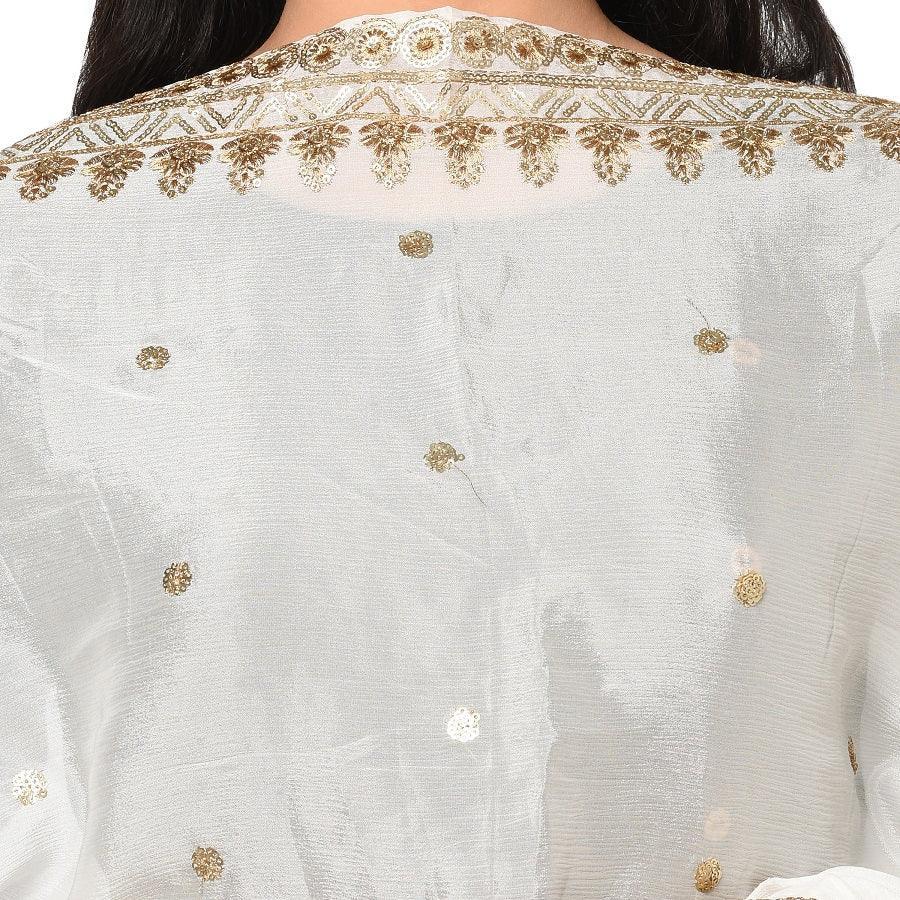 Pure Crepe Chiffon White Dyeable Dupatta With Sequence And Thread Work by The Amritsar Store - The Amritsar Store