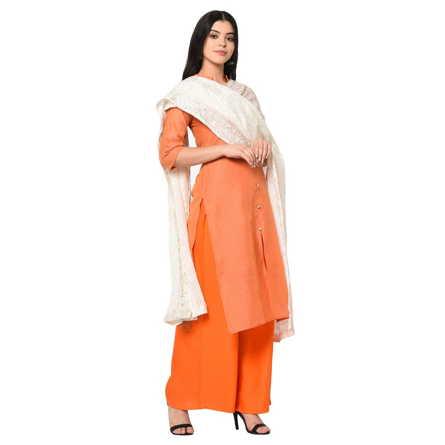 Pure Crepe Chiffon White Dyeable Dupatta With Sequence And Thread Work by The Amritsar Store - The Amritsar Store