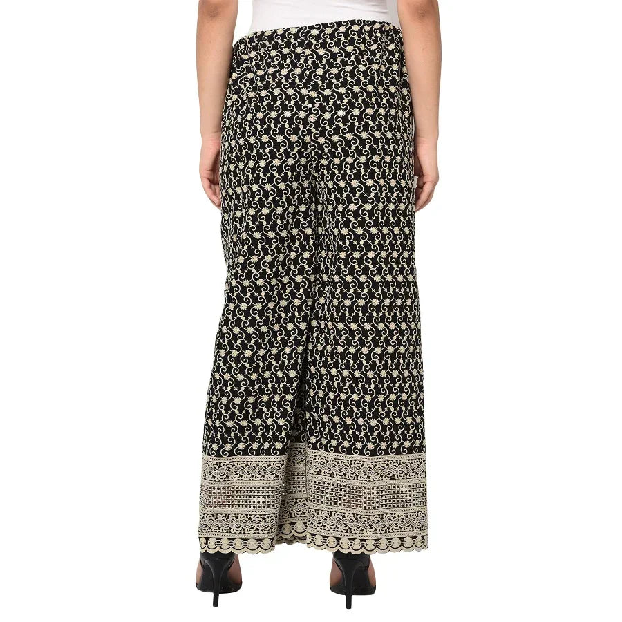 Black Plazzo With Off White Thread Work At The Bottom - The Amritsar Store