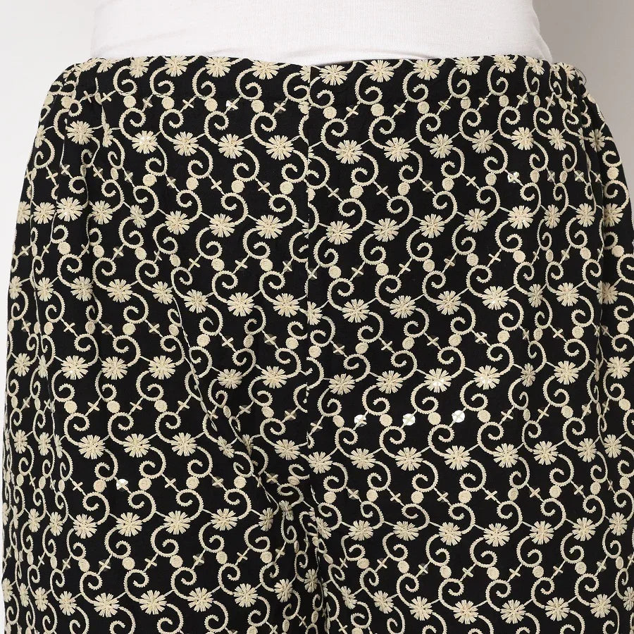 Black Plazzo With Off White Thread Work At The Bottom - The Amritsar Store