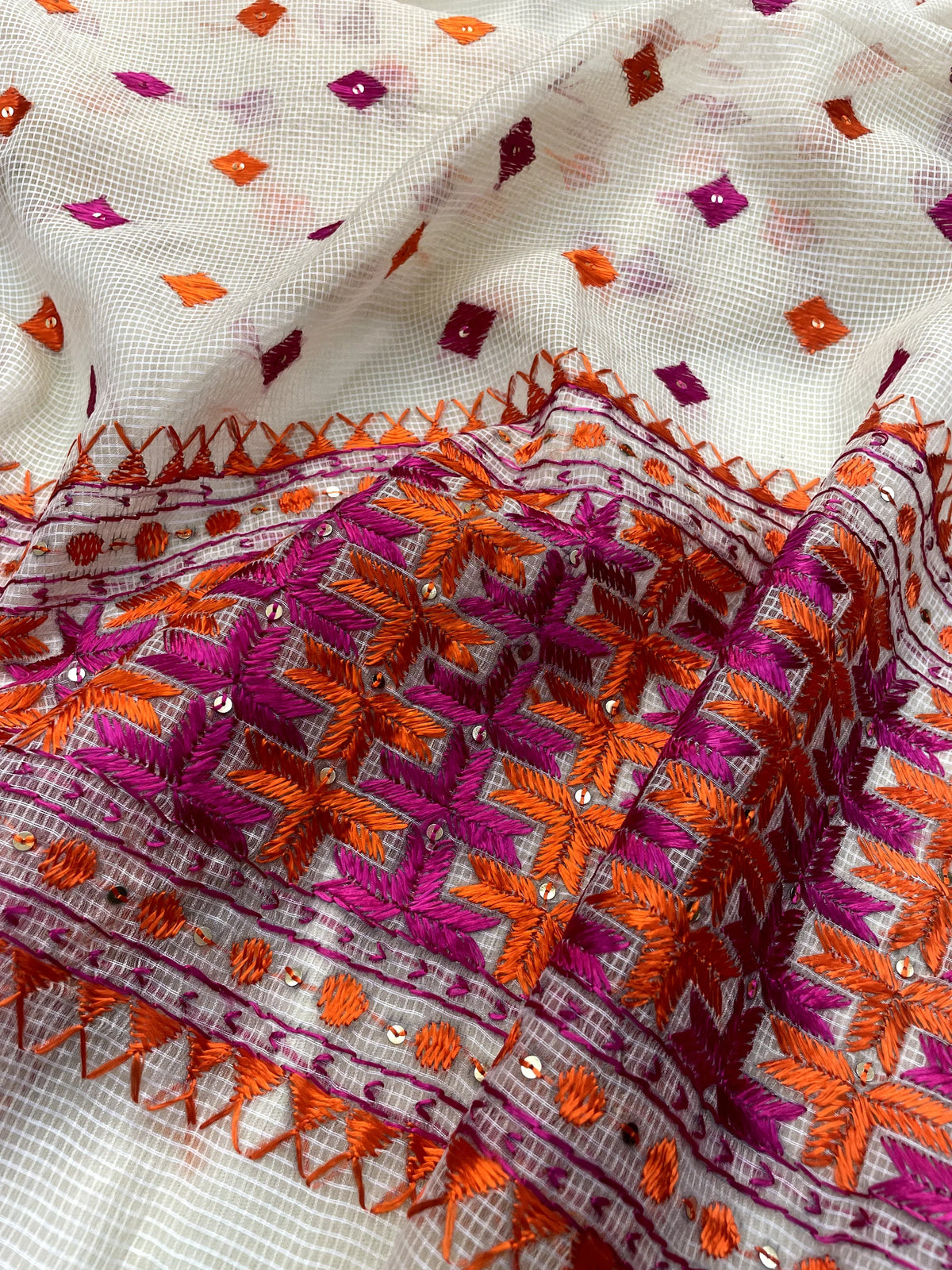Phulkari Dupatta – Hand Embroidered White Dupatta for Women | The Amritsar Store - The Amritsar Store