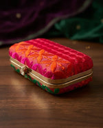 The Amritsar Store Phulkari Embroidery Clutch – Multicolor Metal-Based - The Amritsar Store