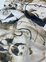 Vintage Hollywood print scarf in beige and sepia tones featuring classic cinema-inspired artwork by The Amritsar Store