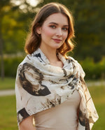Vintage Hollywood Print Scarf – Beige & Sepia Lightweight Summer Scarf | The Amritsar Store - The Amritsar Store