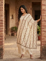 Phulkari Dupatta – Hand Embroidered Off White Floral Dupatta | The Amritsar Store - The Amritsar Store